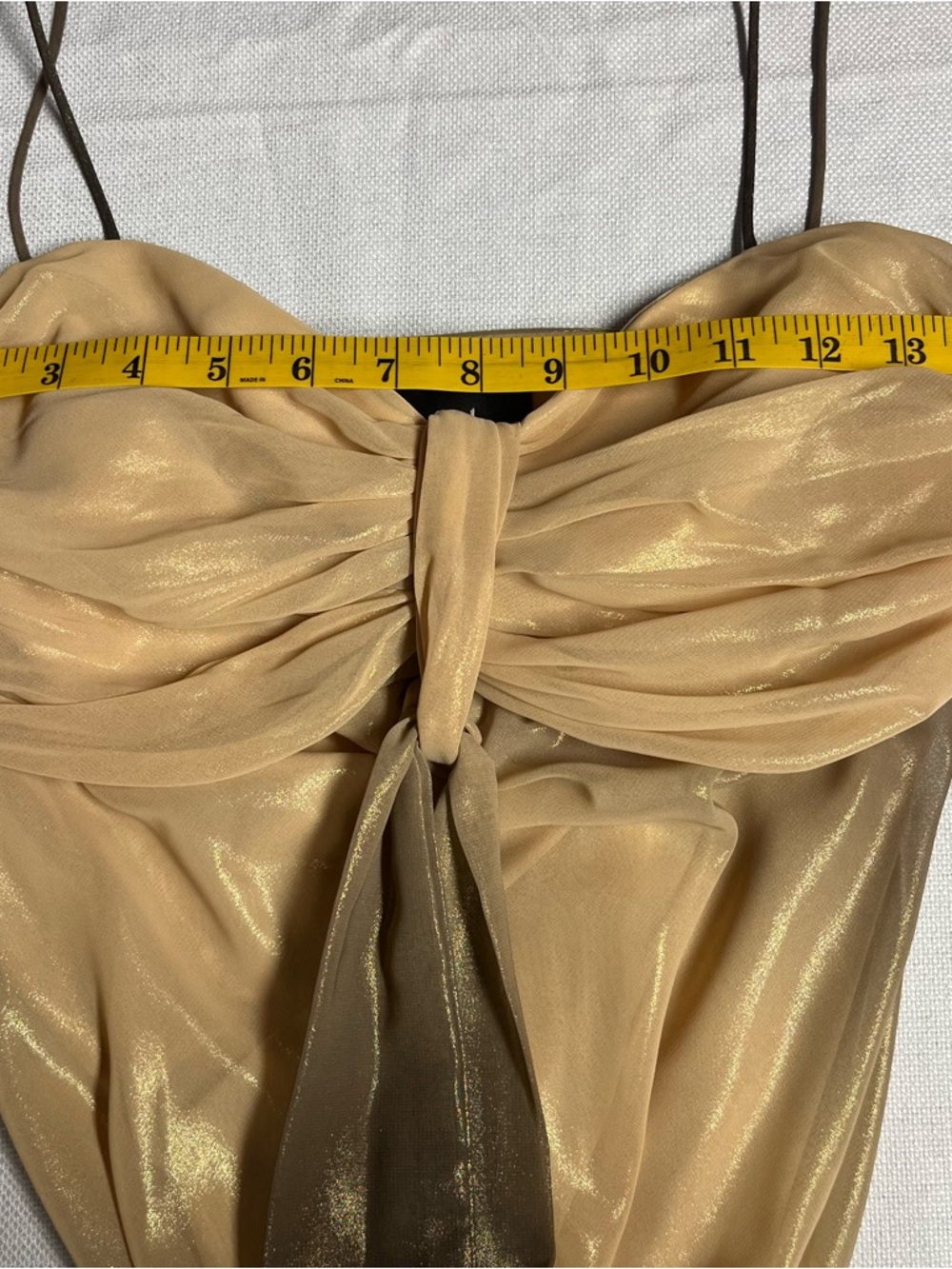S.L. Fashions Shimmery Metallic Chiffon Knot-Front Evening Dress - Picture 7 of 7